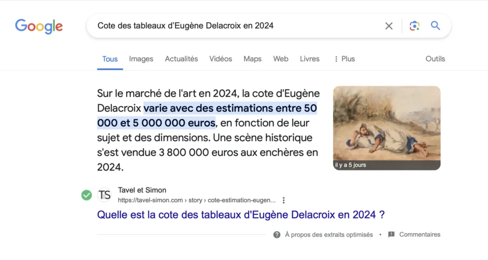 Snippets en vedette sur Exemple de Tavel-simon.com, un site web de l'agencece web Perfekto